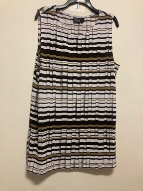 WOMEN WITH CONTROL/white, gray, black & Olive Striped Sleeveless Tunic